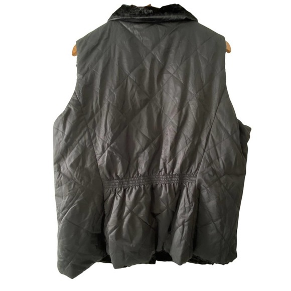 Faux Fur Vest 2X Full Zip Quilted Warm Plus Black - Picture 9 of 14